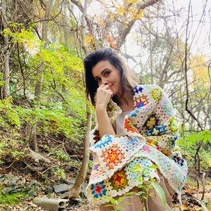 3x5 Antique handmade granny square throw